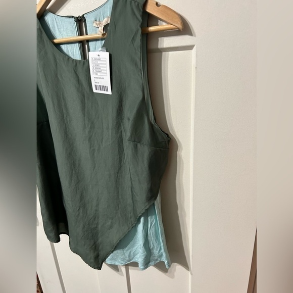 Anthropologie Bordeaux Split Side blouse tank top Moss and teal - Picture 2 of 7